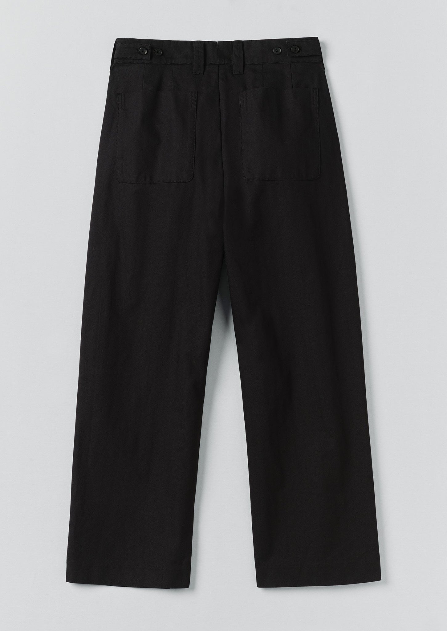 Cotton Wool Herringbone Wide Leg Pants | Black