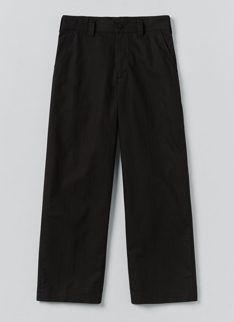 Cotton Wool Herringbone Wide Leg Pants | Black
