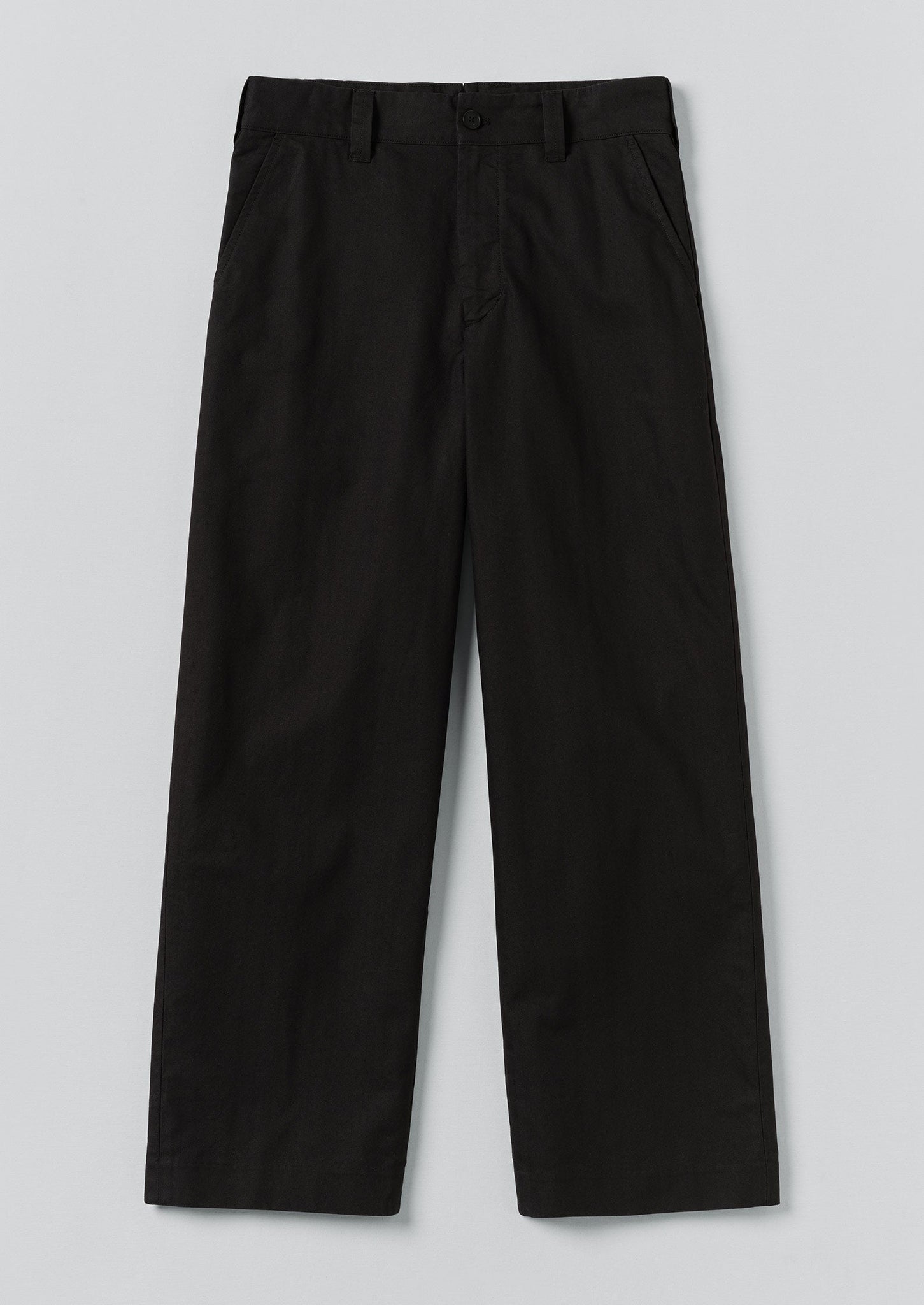 Cotton Wool Herringbone Wide Leg Pants | Black