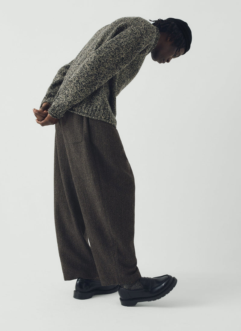 Wool Broken Herringbone Pleat Pants | Charcoal Mouline