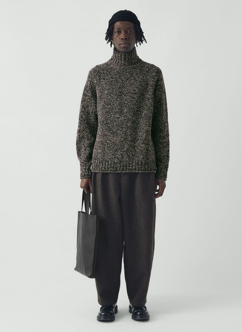 Wool Broken Herringbone Pleat Pants | Charcoal Mouline