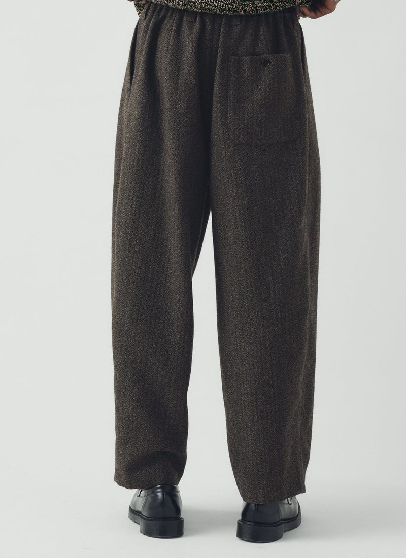Wool Broken Herringbone Pleat Pants | Charcoal Mouline