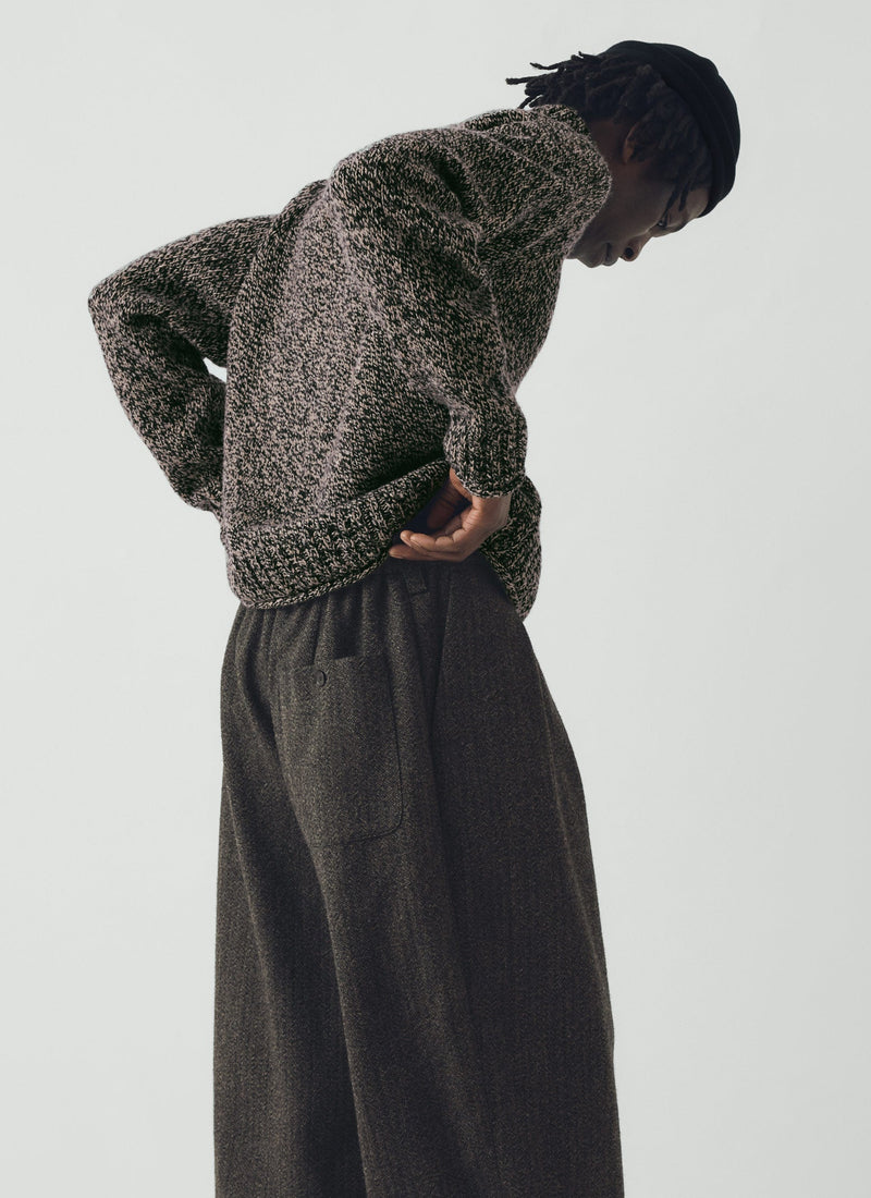 Wool Broken Herringbone Pleat Pants | Charcoal Mouline