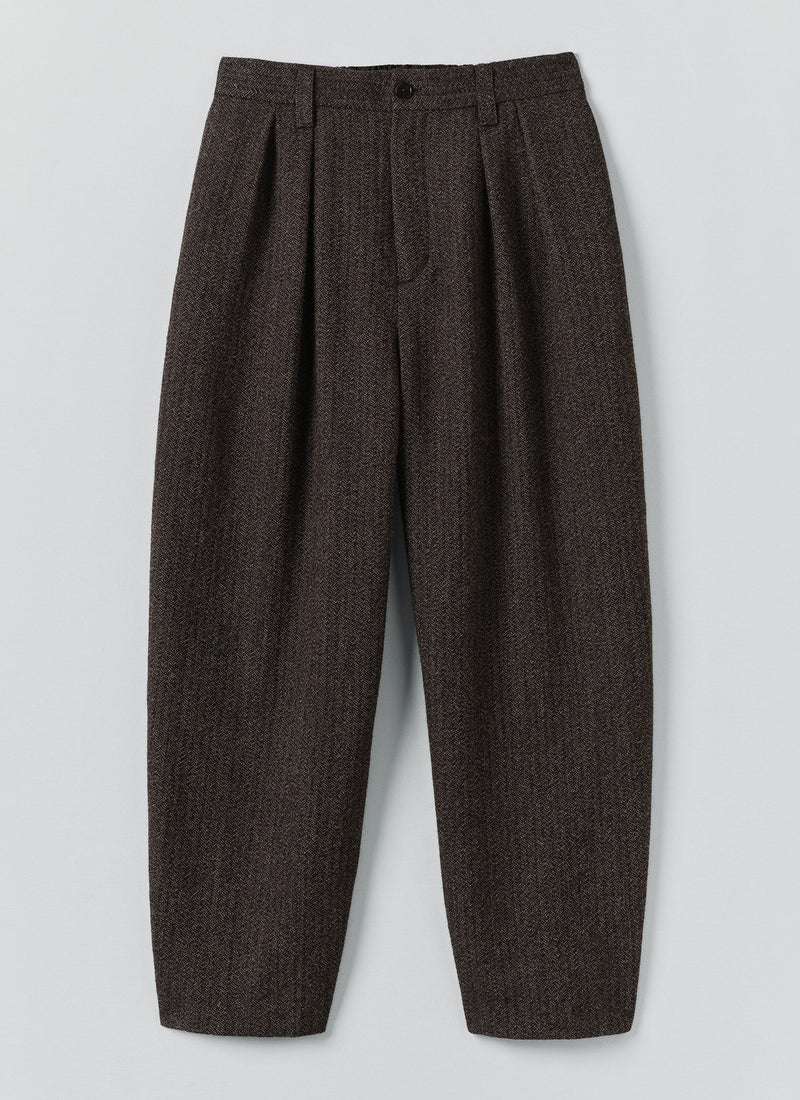 Wool Broken Herringbone Pleat Pants | Charcoal Mouline