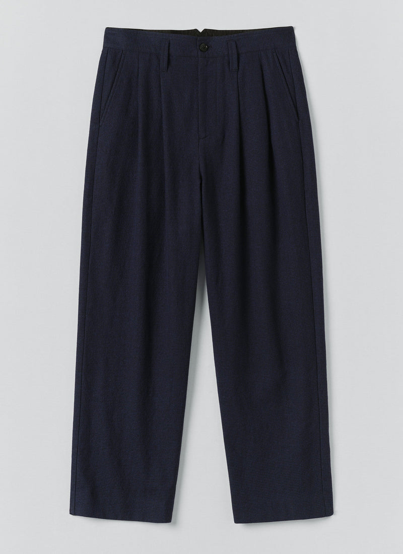 Bill Houndstooth Cotton Wool Pants | Dark Navy