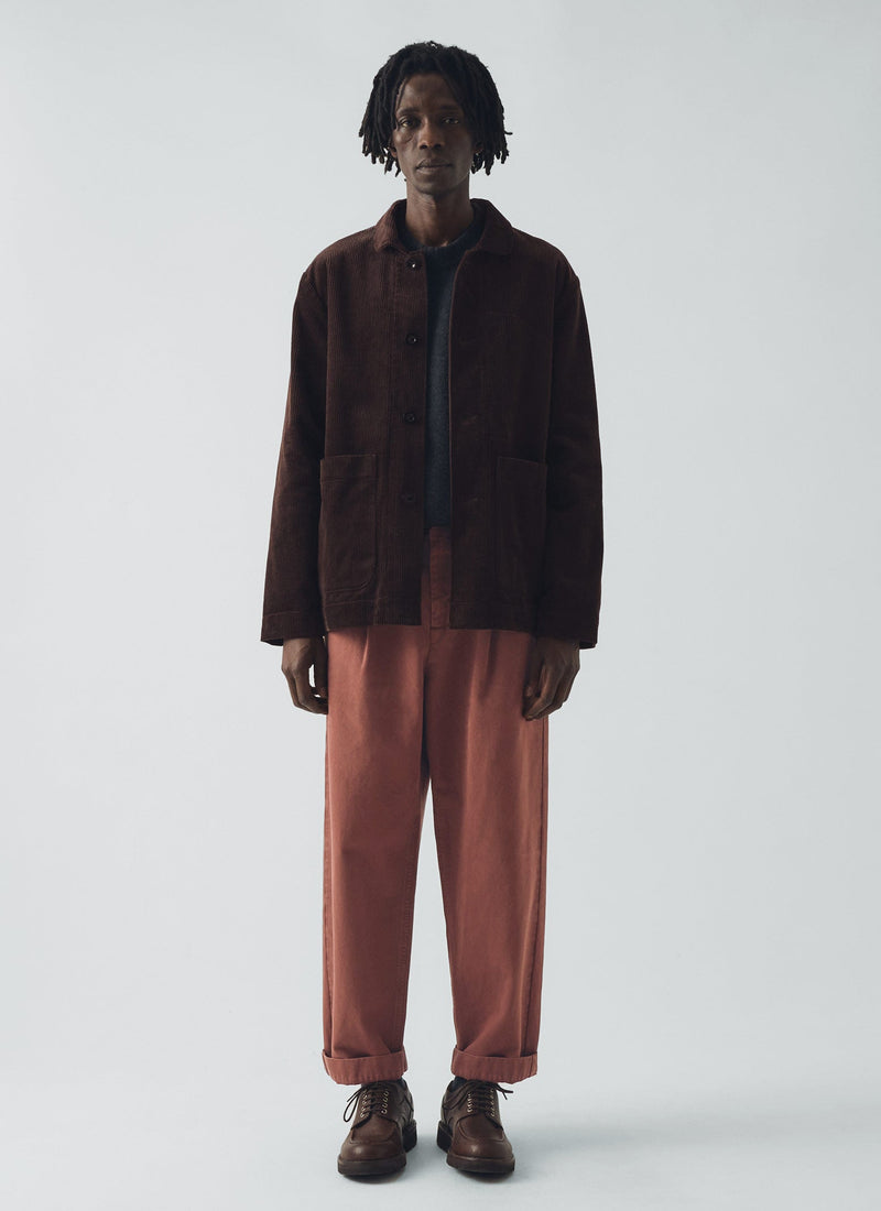 Otto Cotton Herringbone Pleat Pants | Cacao
