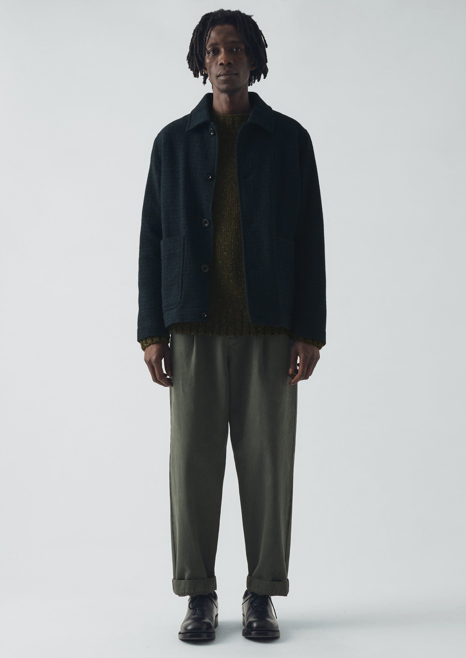 Otto Cotton Herringbone Pleat Pants | Dark Mineral Green | TOAST