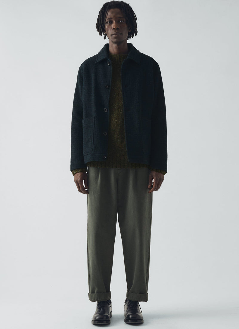 Otto Cotton Herringbone Pleat Pants | Dark Mineral Green