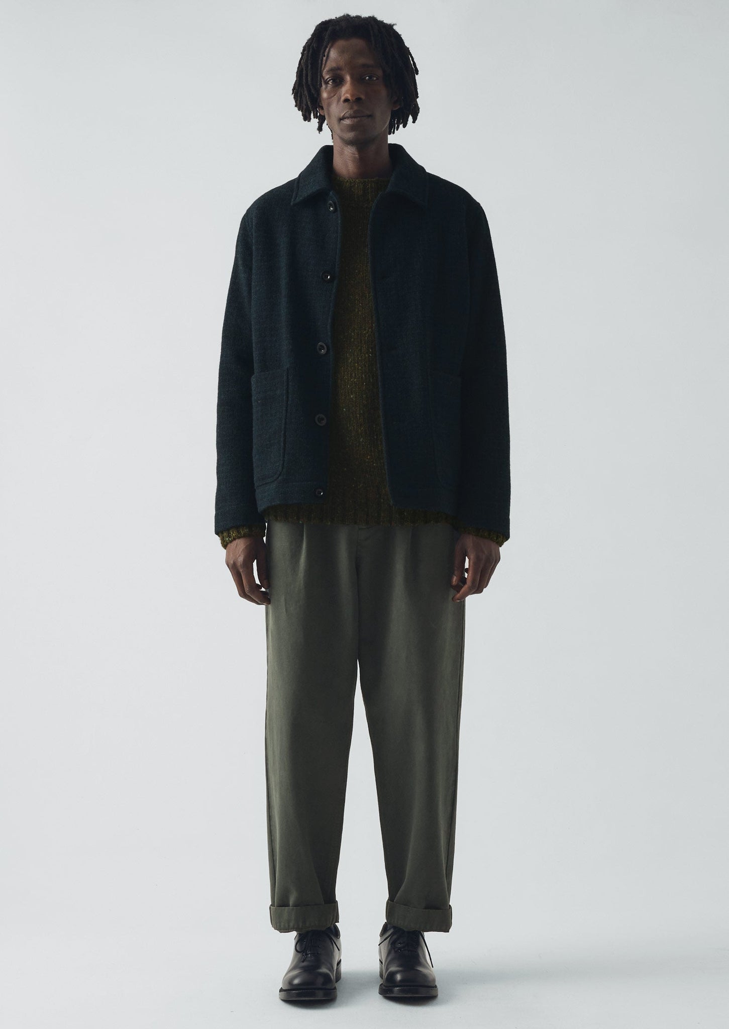 Otto Cotton Herringbone Pleat Pants | Dark Mineral Green