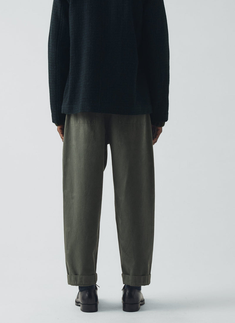 Otto Cotton Herringbone Pleat Pants | Dark Mineral Green
