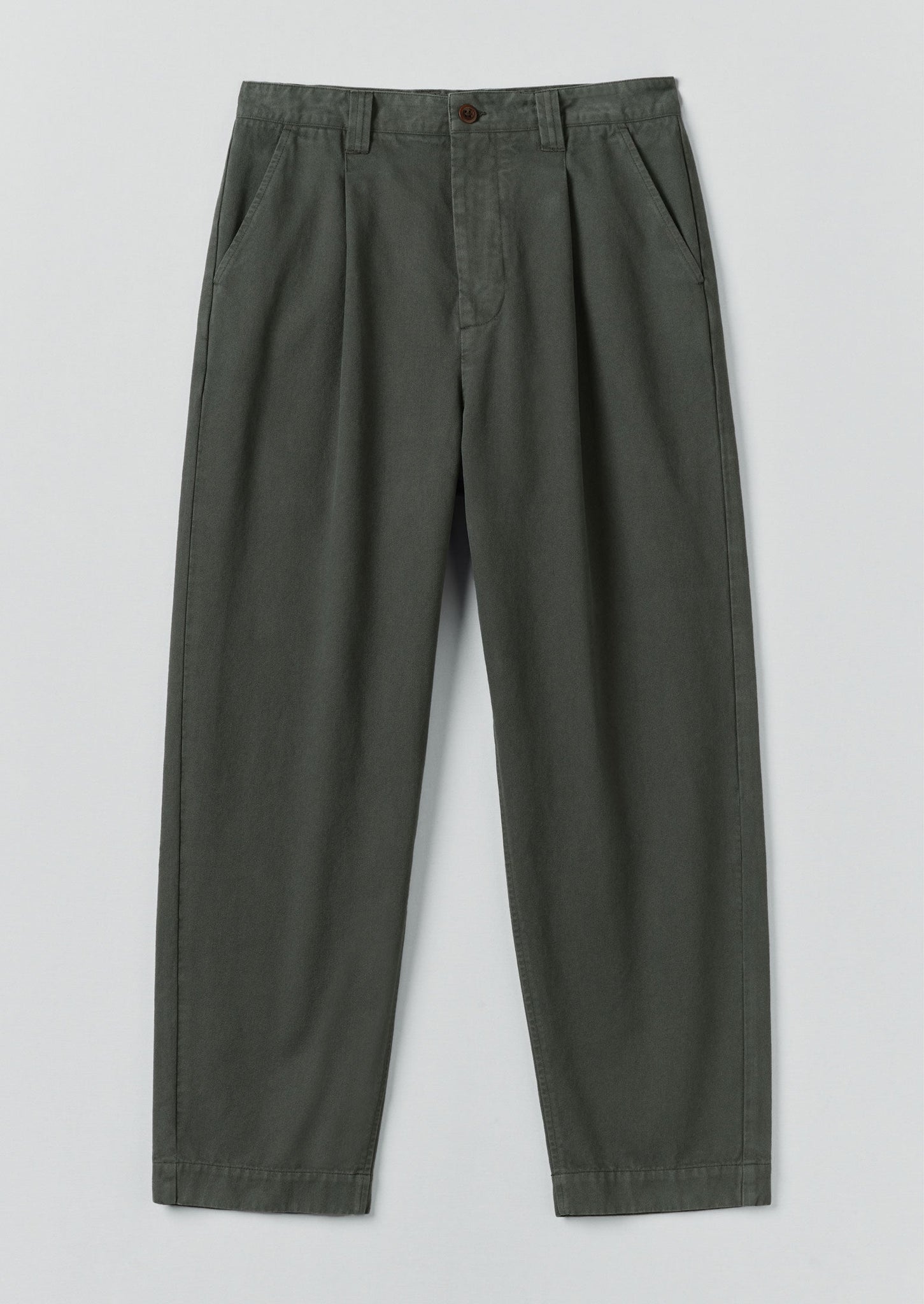 Otto Cotton Herringbone Pleat Pants | Dark Mineral Green