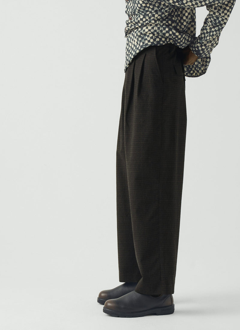 Bill Sketch Check Cotton Wool Pants | Slate
