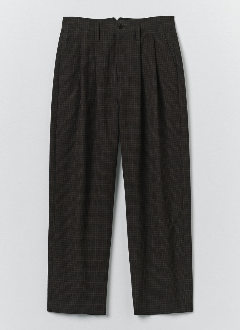 Bill Sketch Check Cotton Wool Pants | Slate