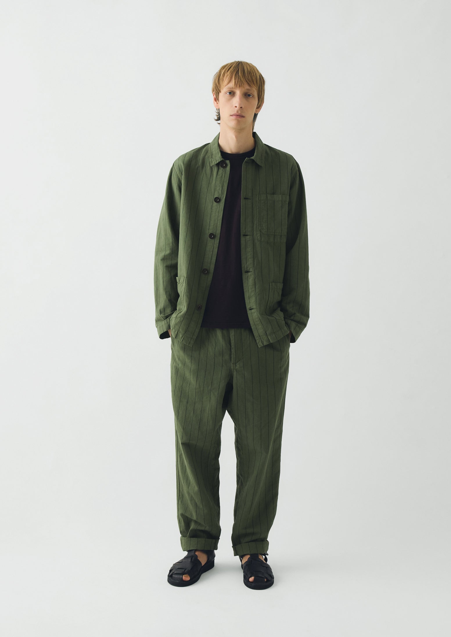 Overdyed Stripe Elasticated Cotton Linen Pants | Basil | TOAST