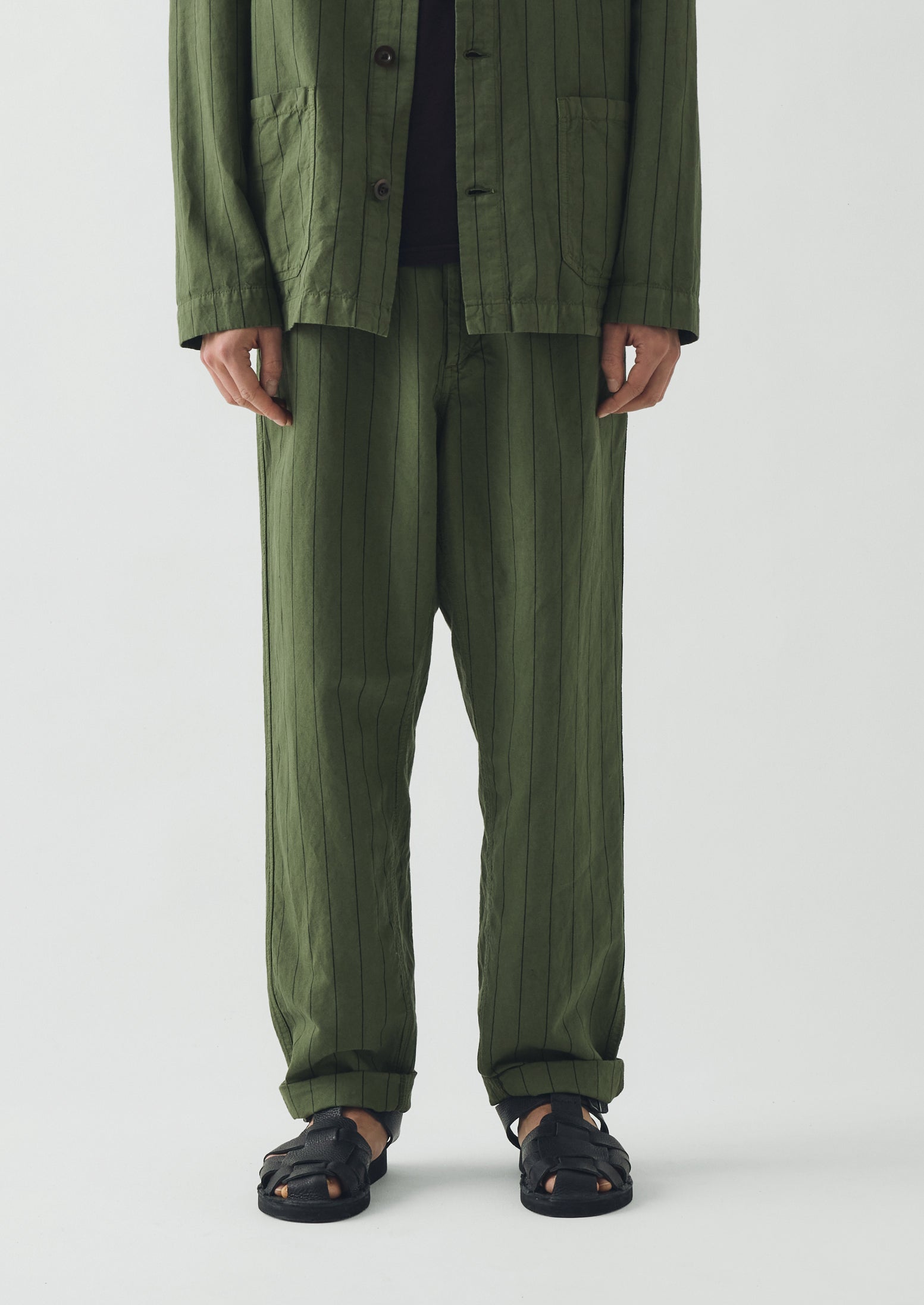 Overdyed Stripe Elasticated Cotton Linen Pants | Basil | TOAST