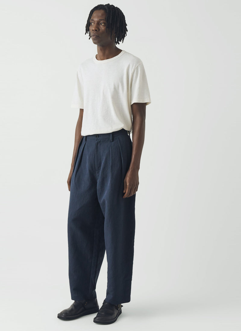 Caspar Stripe Pleat Pants | Navy/Fawn