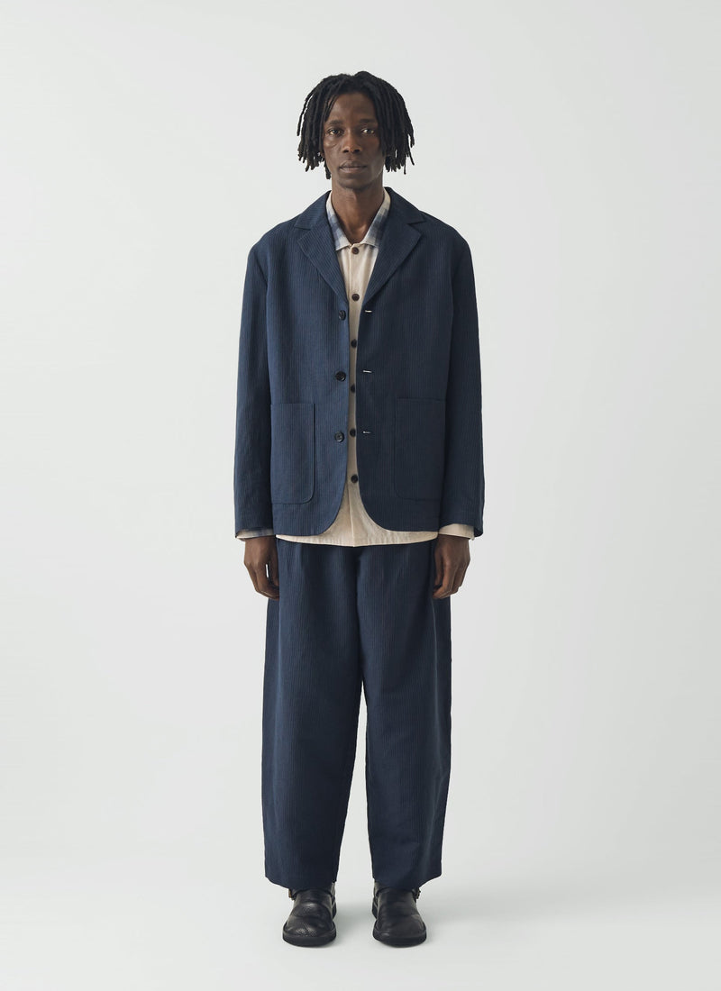 Caspar Stripe Pleat Pants | Navy/Fawn