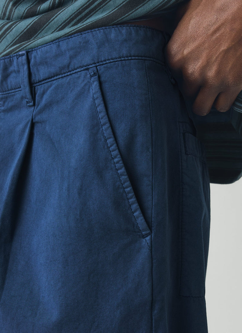 Otto Pleated Cotton Twill Pants | Smoke Blue