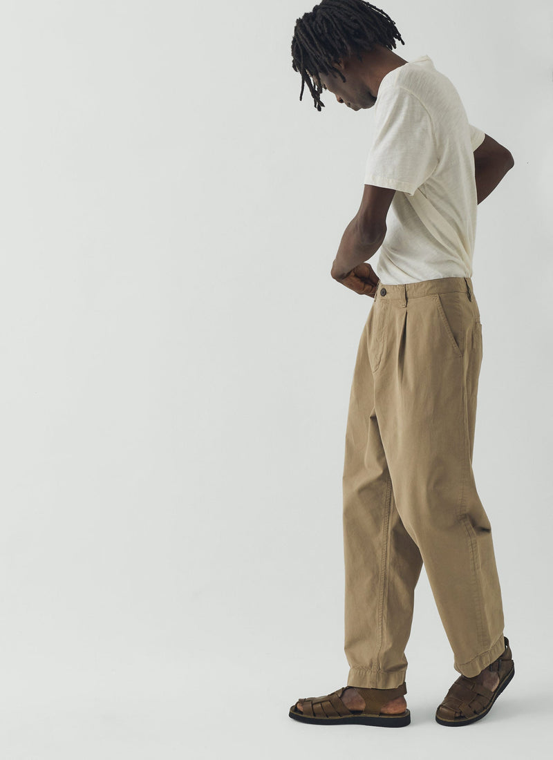 Otto Pleated Cotton Twill Pants | Oyster