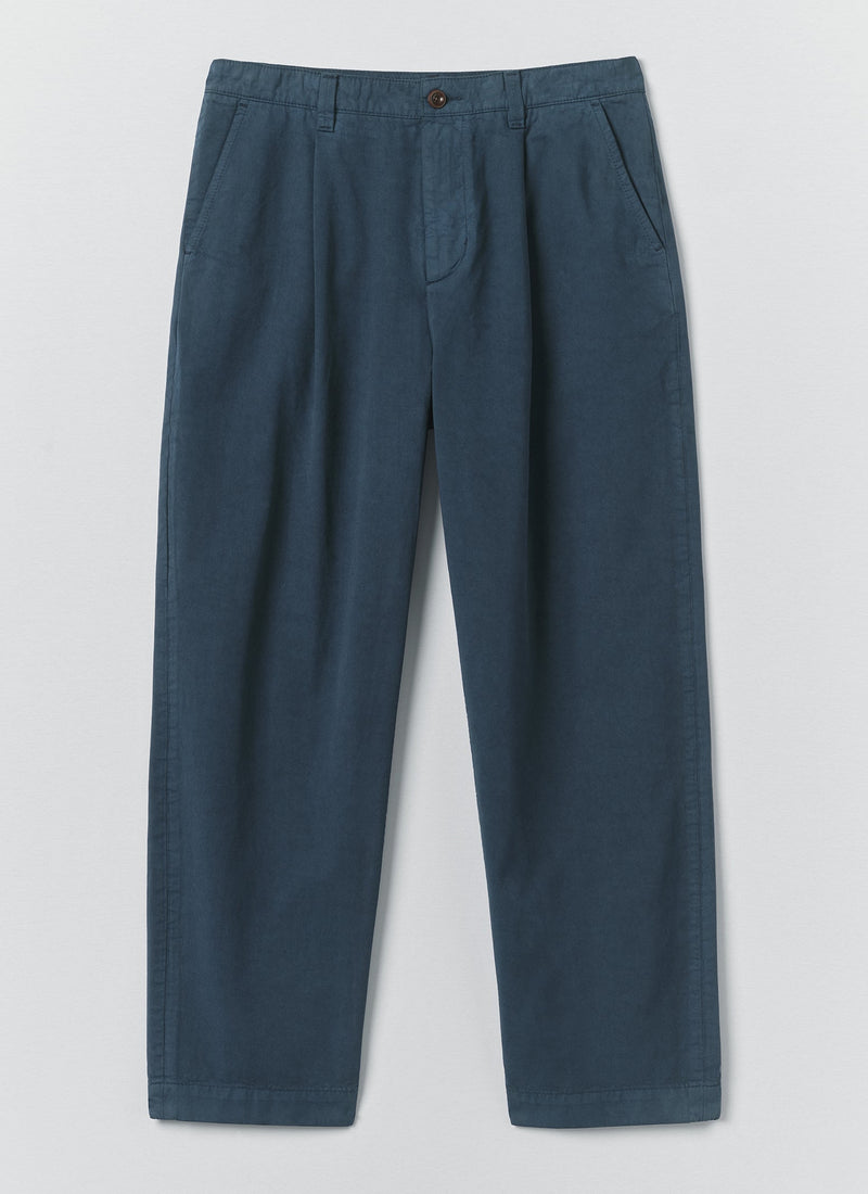 Otto Pleated Cotton Twill Pants | Smoke Blue