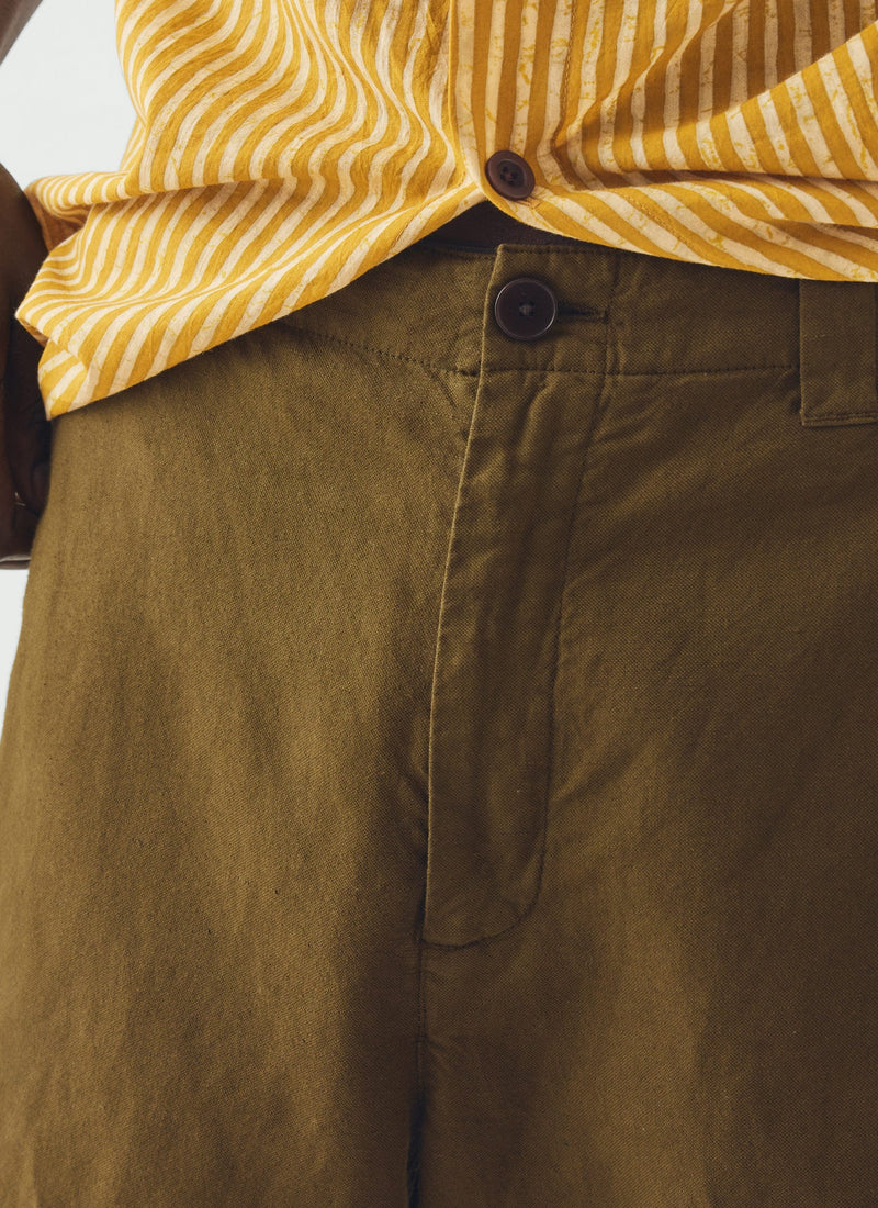 Rory Elasticated Cotton Linen Pants | Bronze Green
