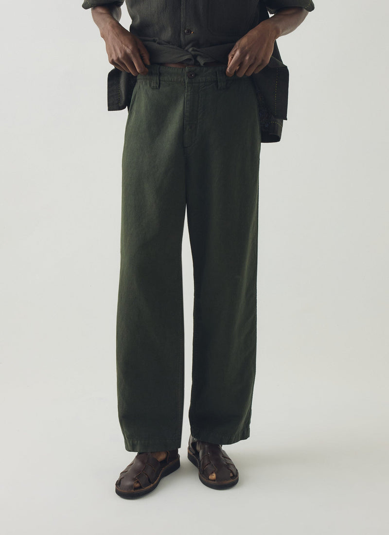 Rory Straight Leg Cotton Linen Pants | Dark Moss