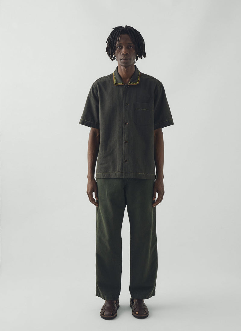 Rory Straight Leg Cotton Linen Pants | Dark Moss