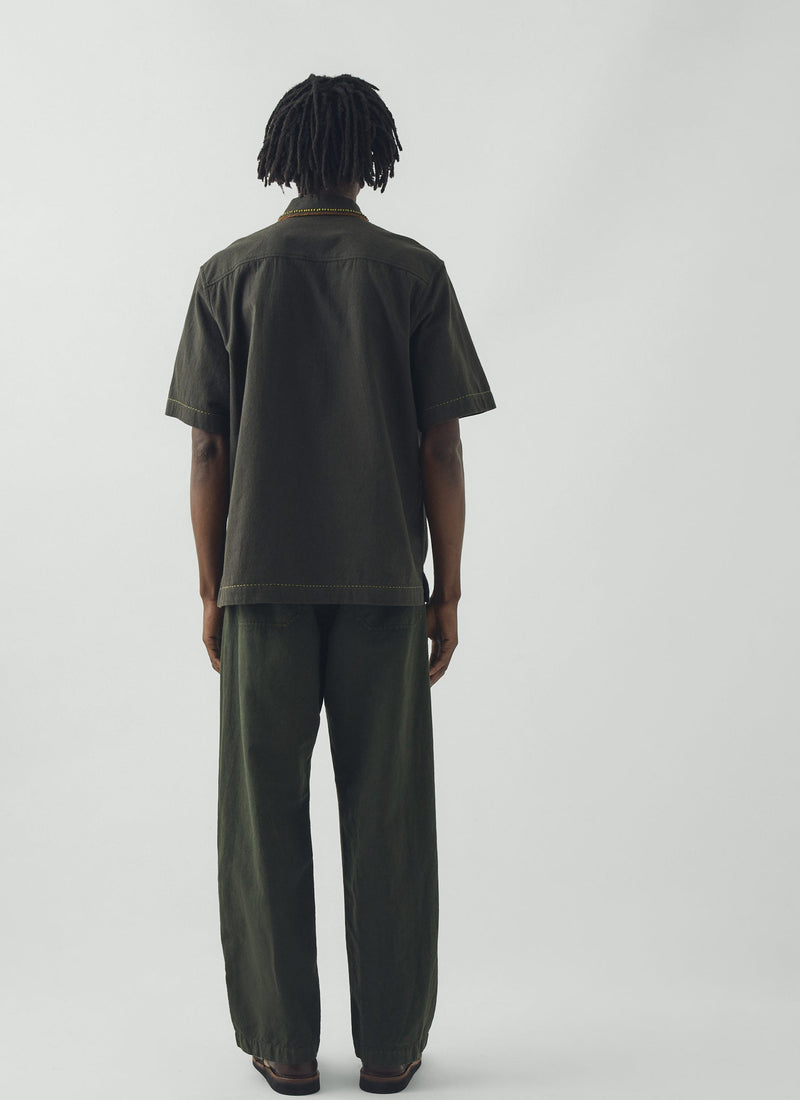 Rory Straight Leg Cotton Linen Pants | Dark Moss