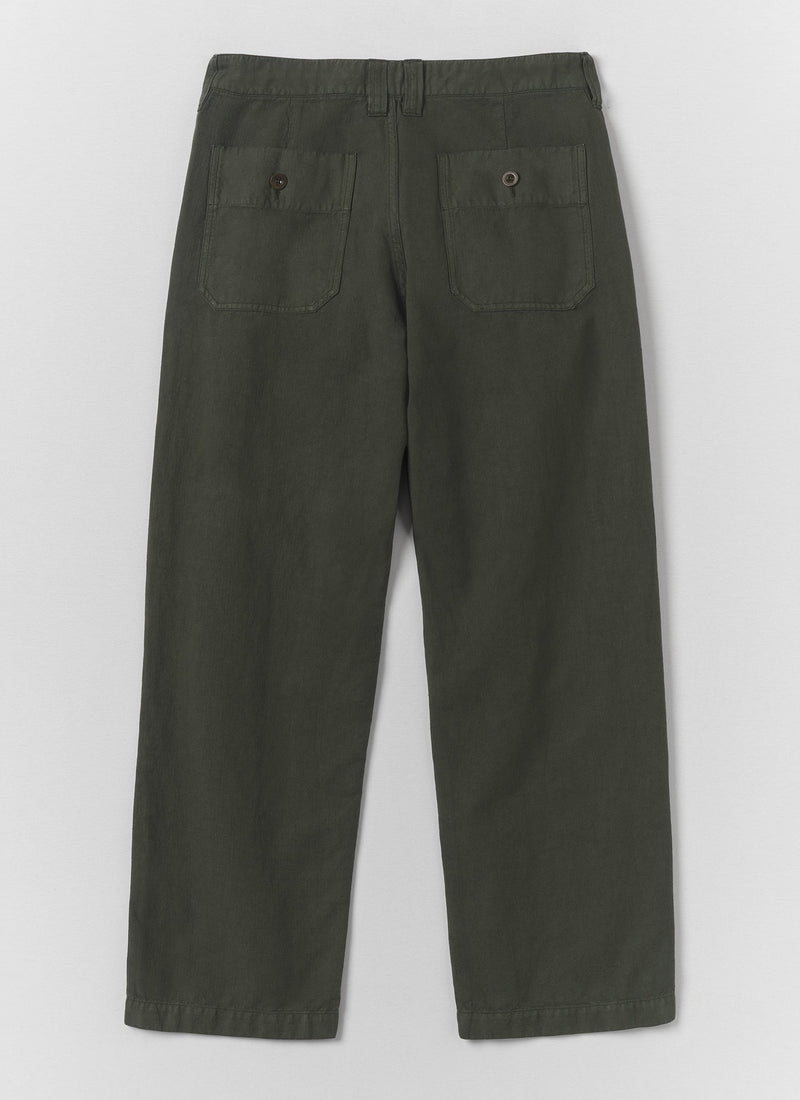 Rory Straight Leg Cotton Linen Pants | Dark Moss