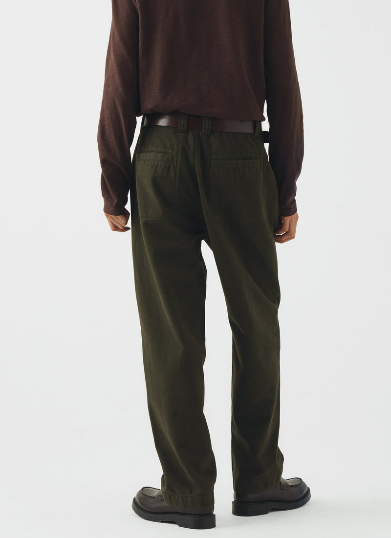 Otto Cotton Herringbone Pleated Pants | Tent Green