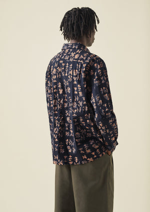 Point Collar Batik Cotton Shirt | Anthracite