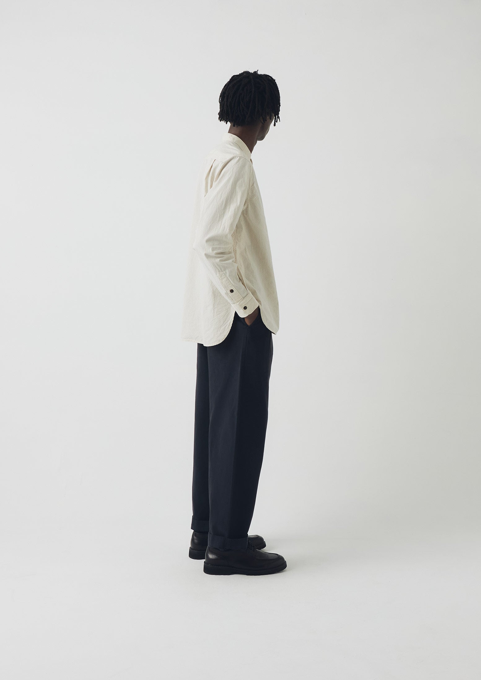 Grandad Collar Stripe Pullover Shirt | Sunwashed Blue | TOAST