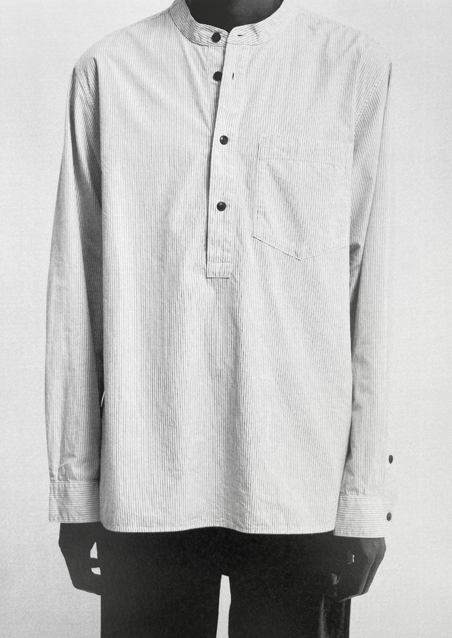 Men's Grandad Collar Pullover Shirt | Blue Stripe | TOAST