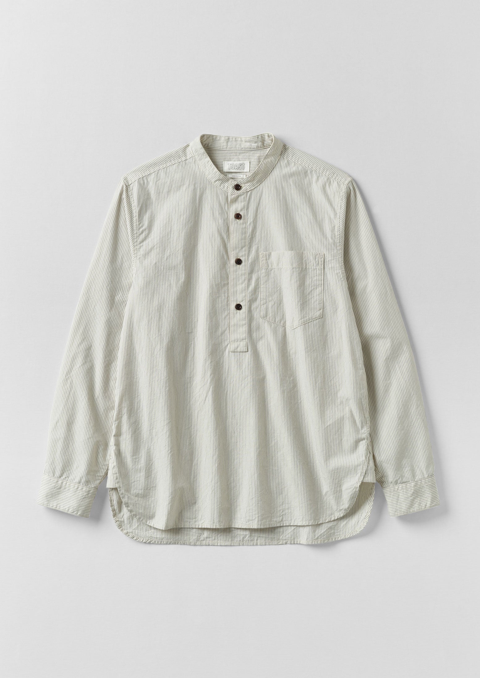Grandad Collar Stripe Pullover Shirt | Sunwashed Blue | TOAST