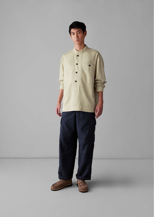 Grandad Collar Half Placket Cotton Linen Shirt | Stone