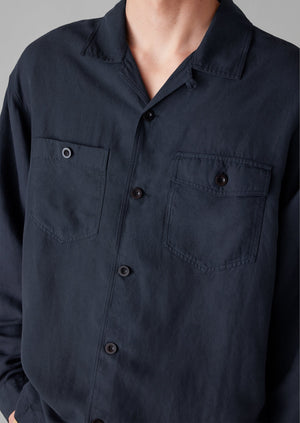 Camp Collar Herringbone Shirt | Slate Navy