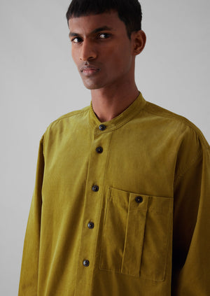 Dropped Shoulder Organic Cord Grandad Shirt | Golden Olive