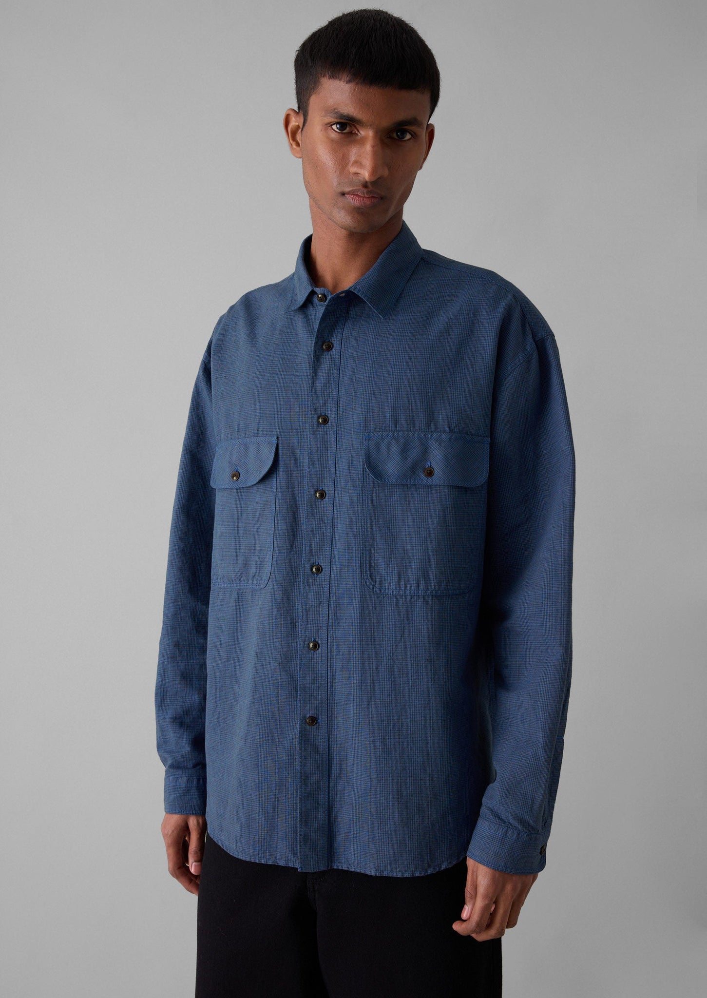 Overdyed Check Workwear Shirt | Neptune Blue