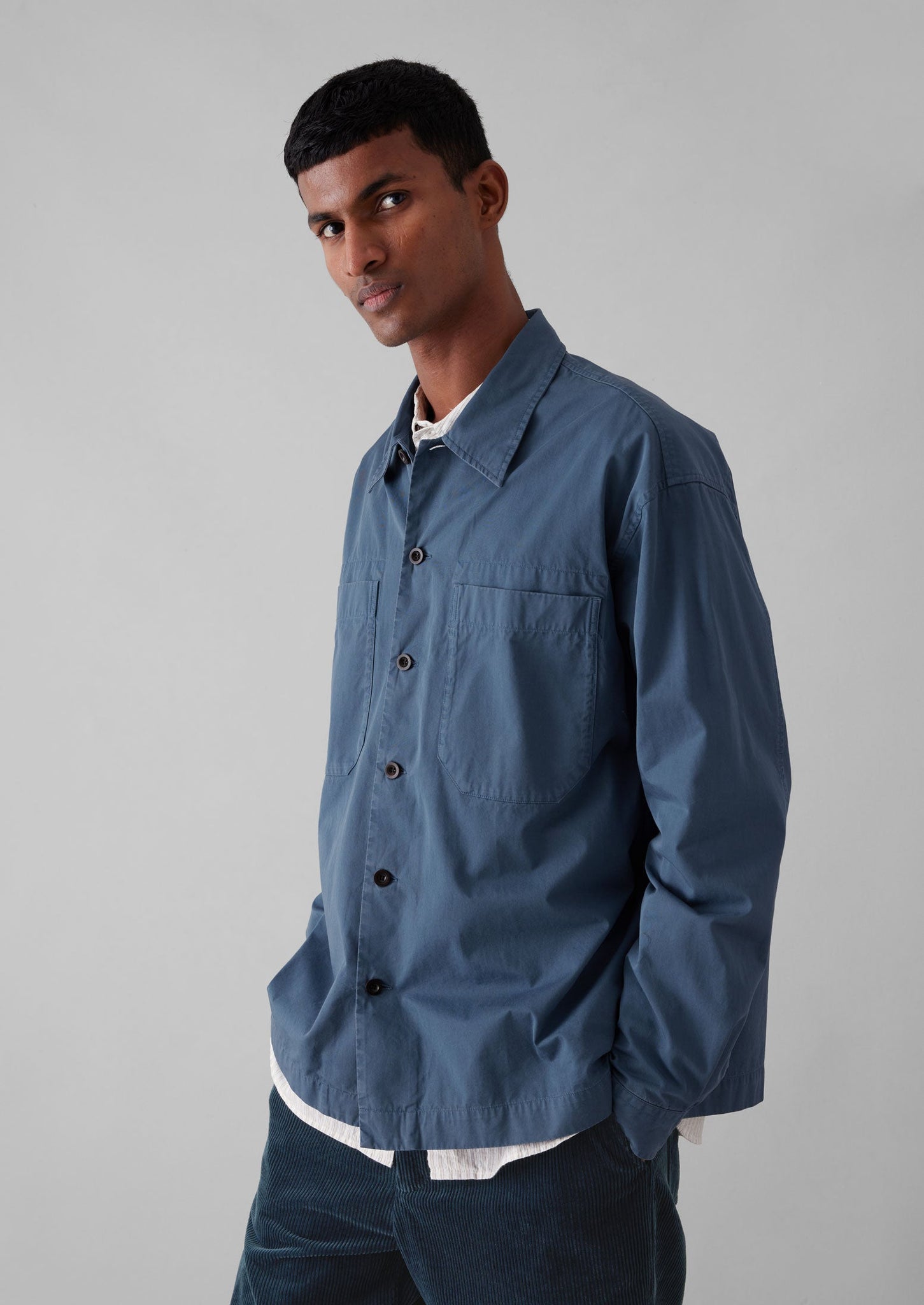 Garment Dyed Cotton Twill Shirt | Slate Blue