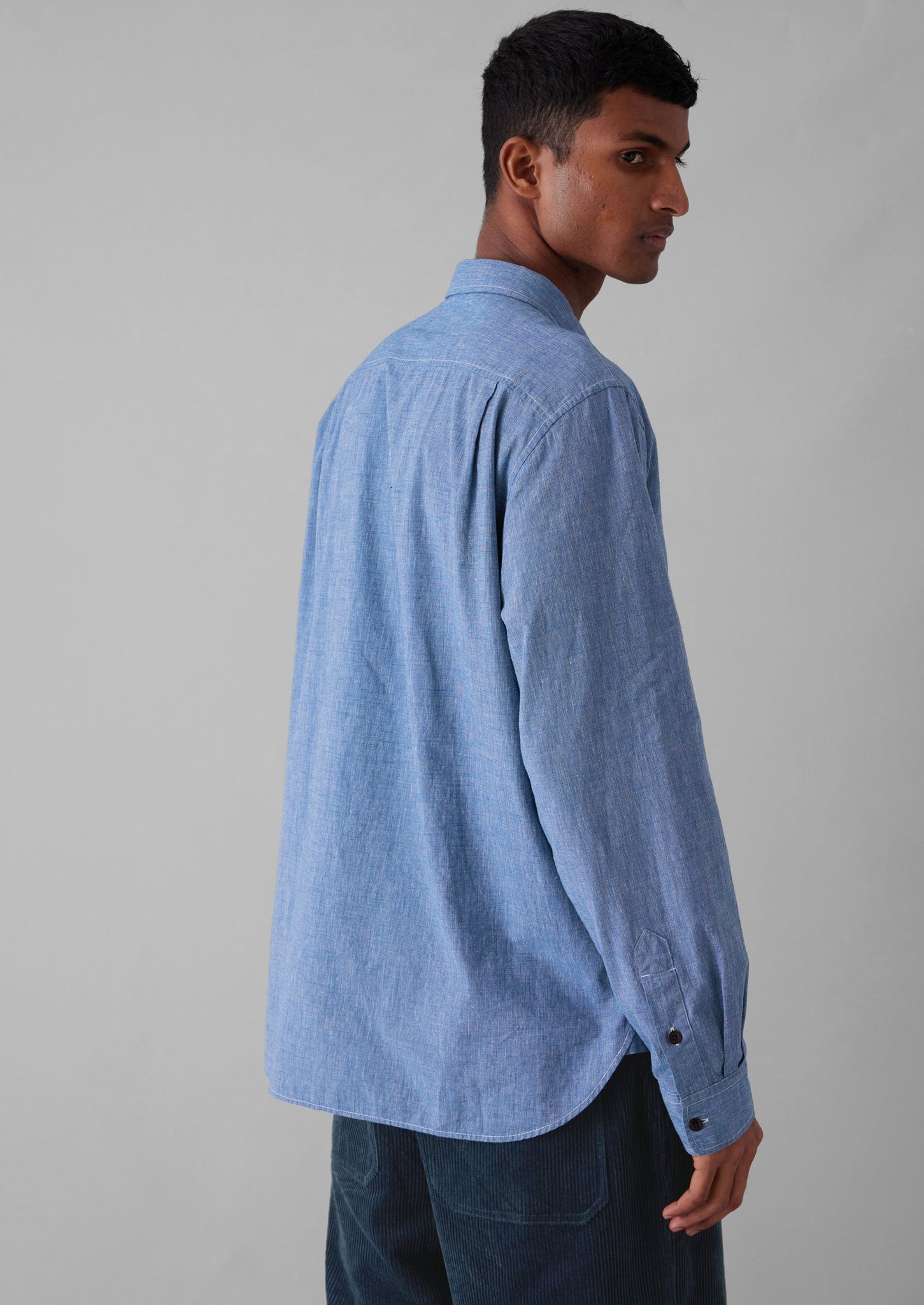 Chambray Cotton Linen Shirt | Dusty Navy