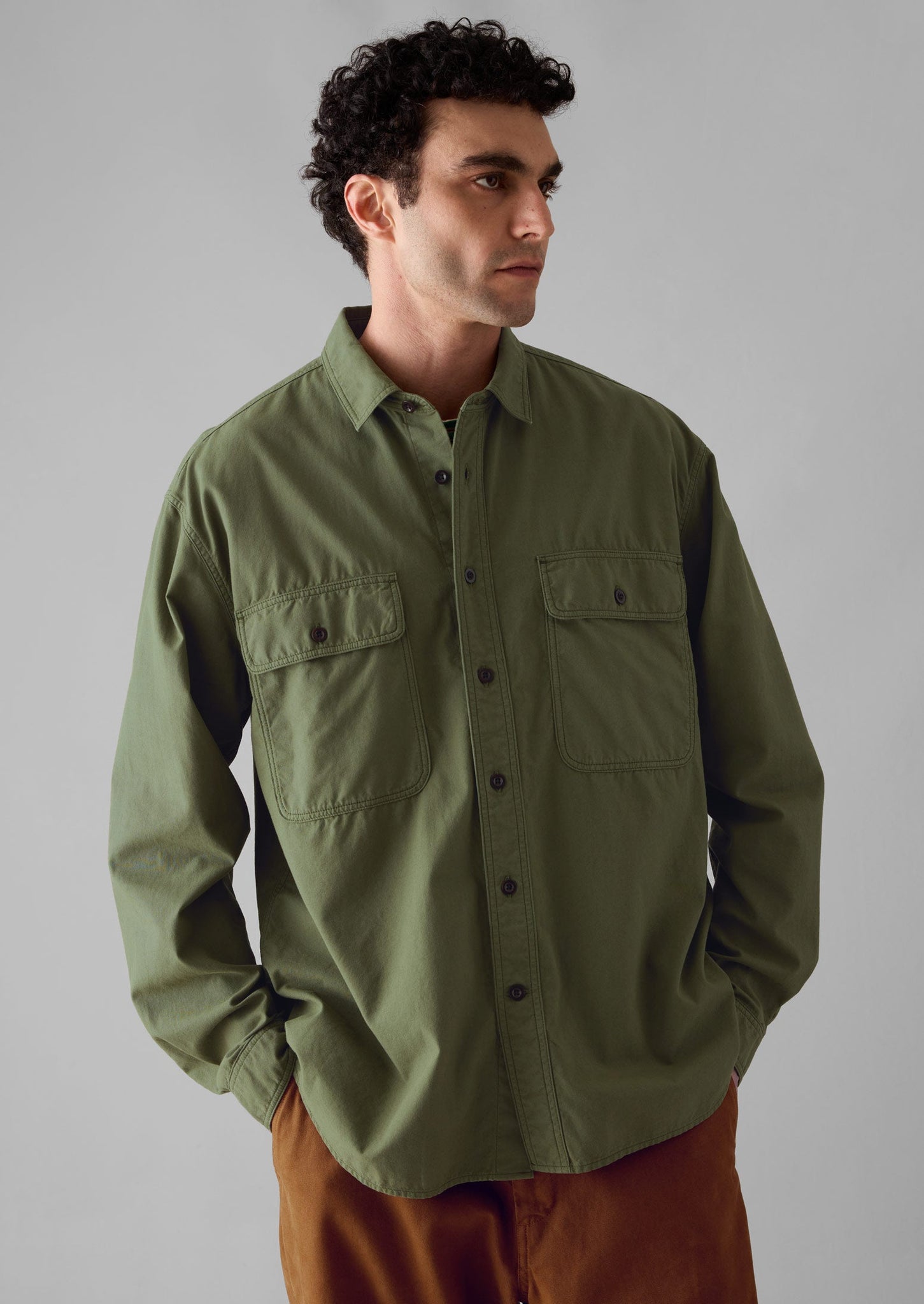 Garment Dyed Oxford Workwear Shirt | Washed Olive