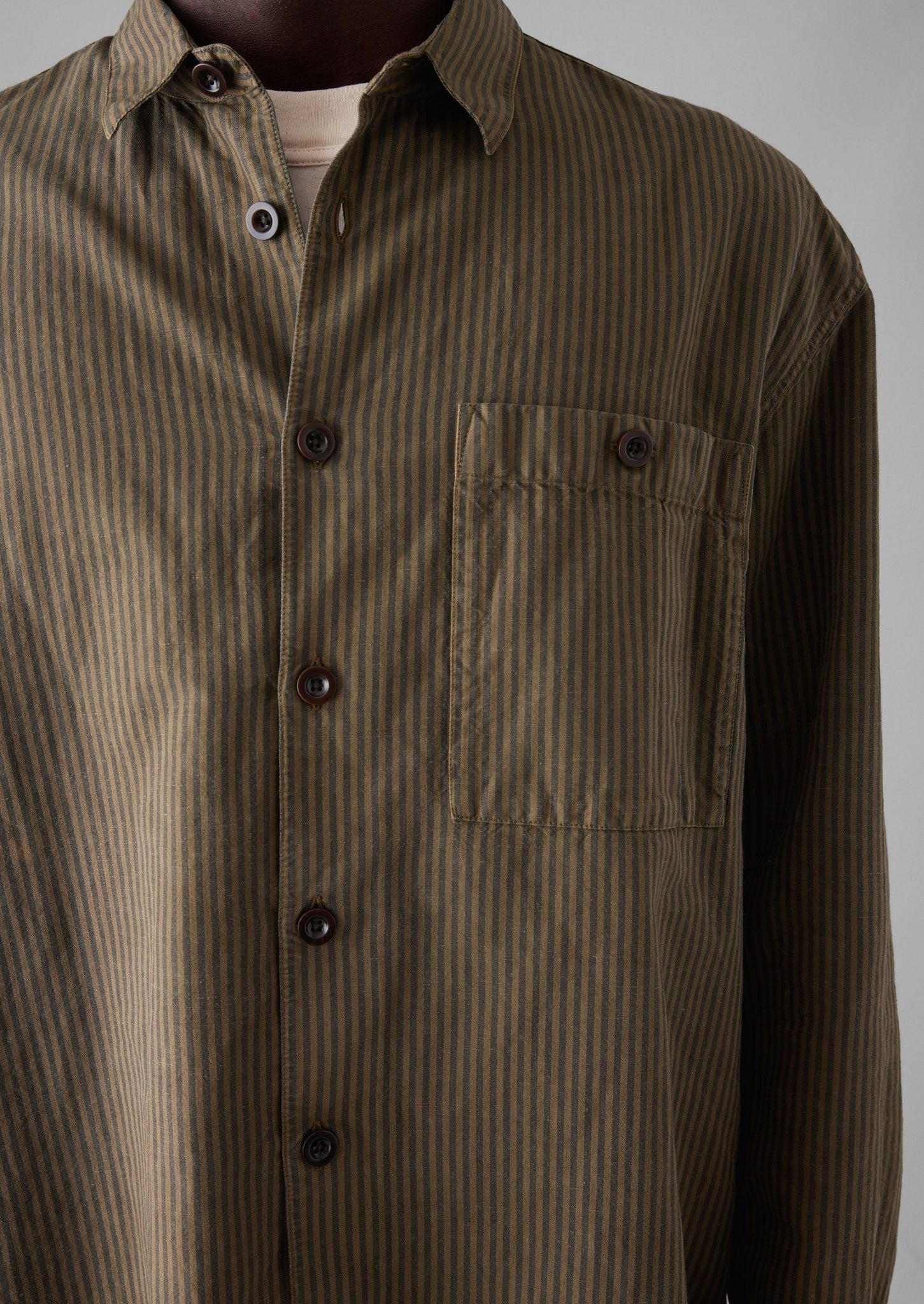 Garment Dyed Stripe Workwear Shirt | Fawn