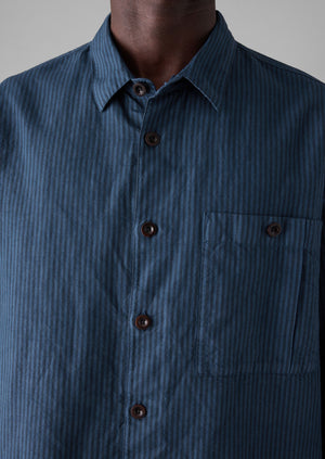 Garment Dyed Stripe Workwear Shirt | Engineer Blue