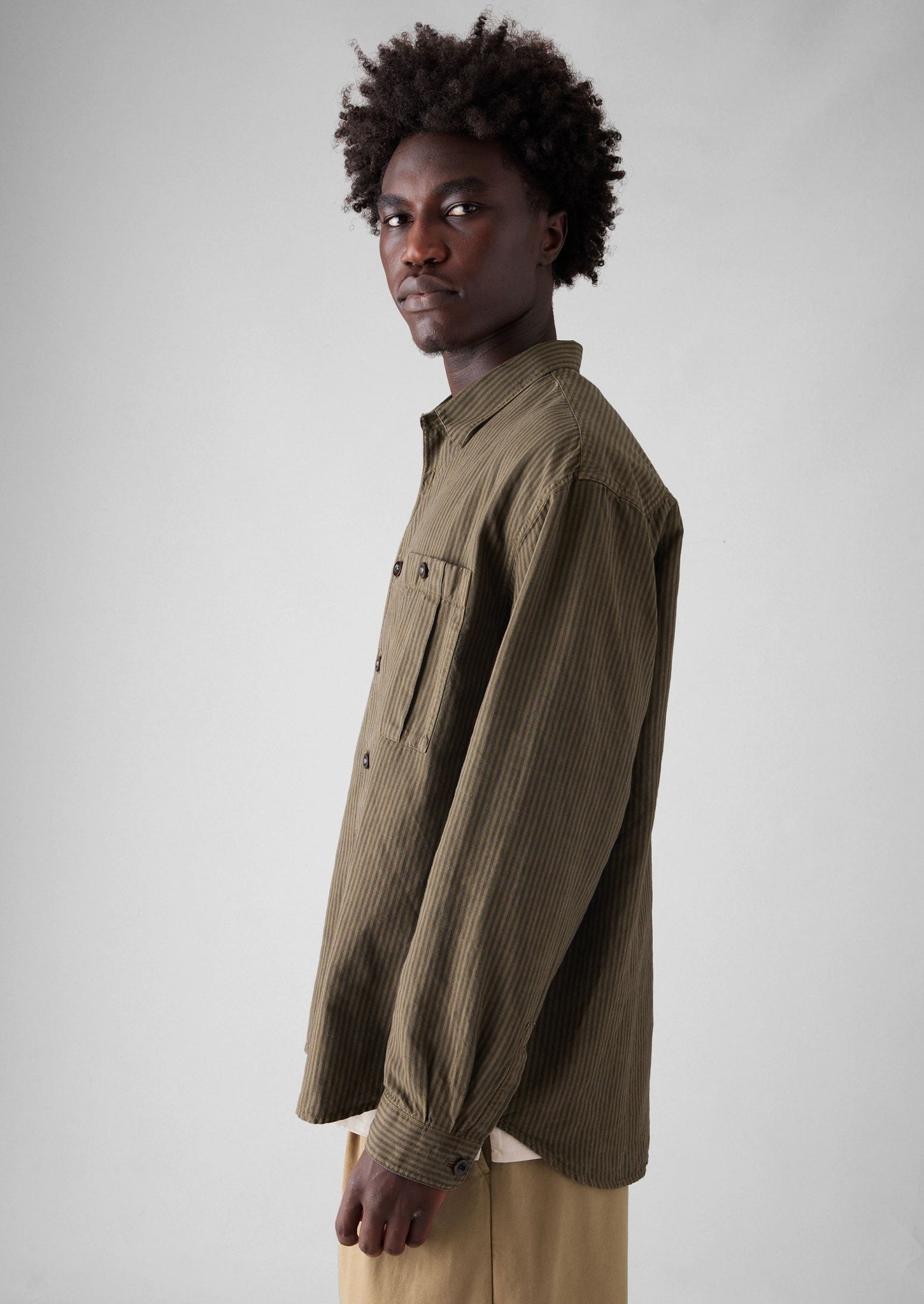 Garment Dyed Stripe Workwear Shirt | Fawn