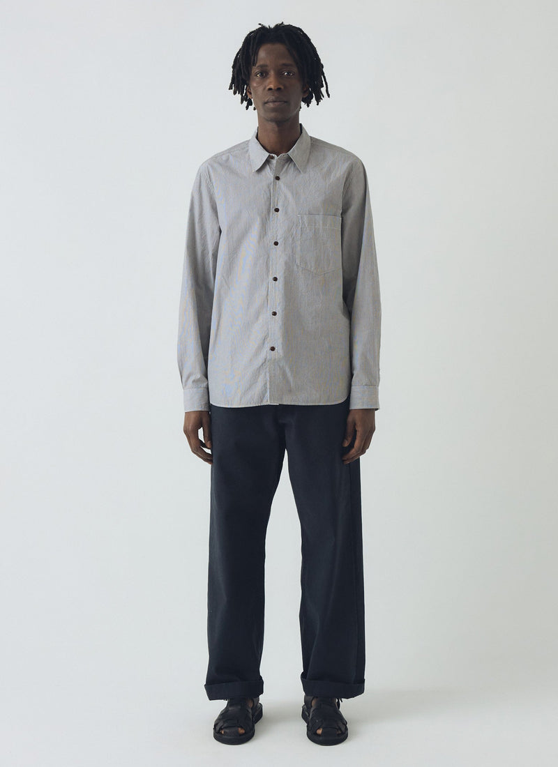Fine Stripe Cotton Shirt | Ecru/Slate