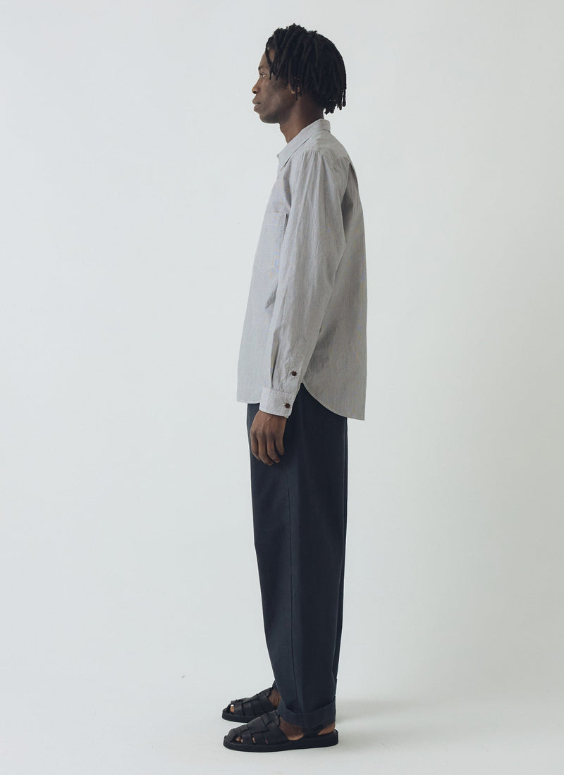 Fine Stripe Cotton Shirt | Ecru/Slate