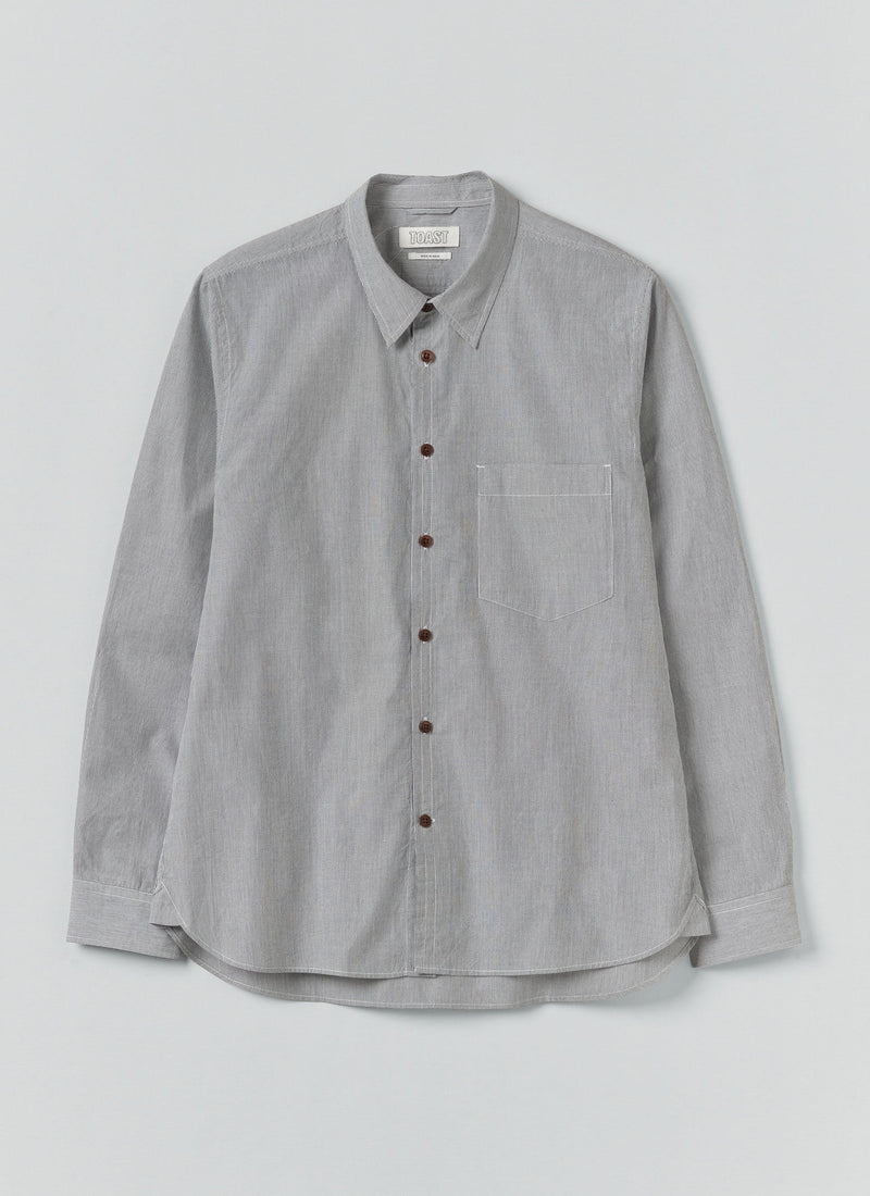 Fine Stripe Cotton Shirt | Ecru/Slate