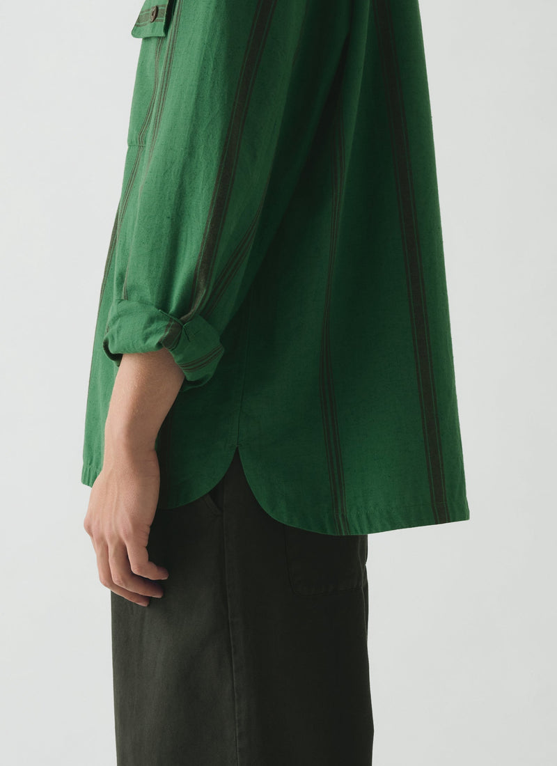 Tea Towel Stripe Cotton Linen Shirt | Sea Green
