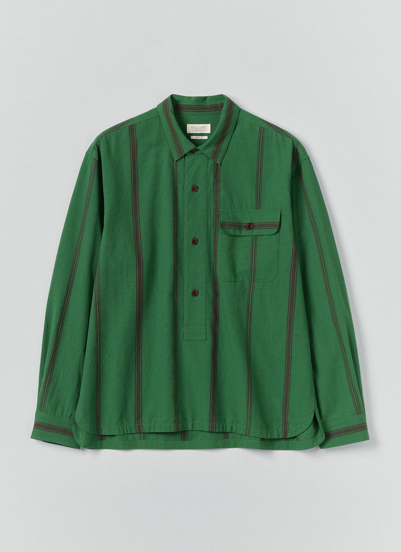 Tea Towel Stripe Cotton Linen Shirt | Sea Green