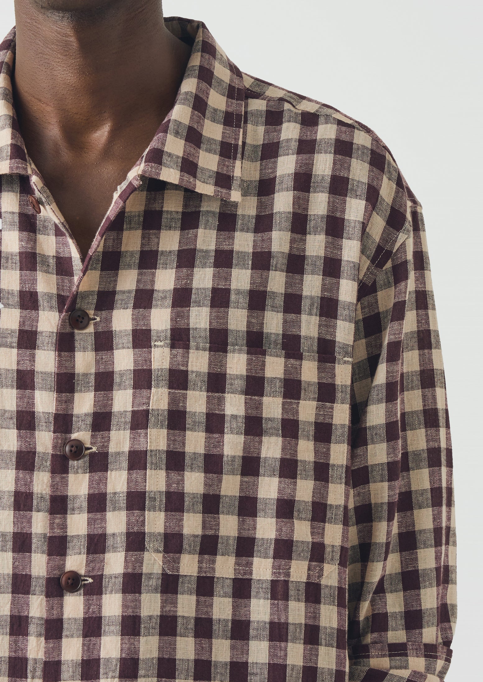 Gingham Cotton Linen Shirt | Dark Chocolate/Ecru | TOAST